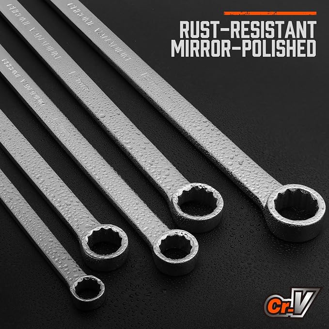HORUSDY Extra Long Ratcheting Wrench Set, 8-22MM Double Box End, 9-Piece Metric CR-V Steel, with EVA Foam Tool Organizer