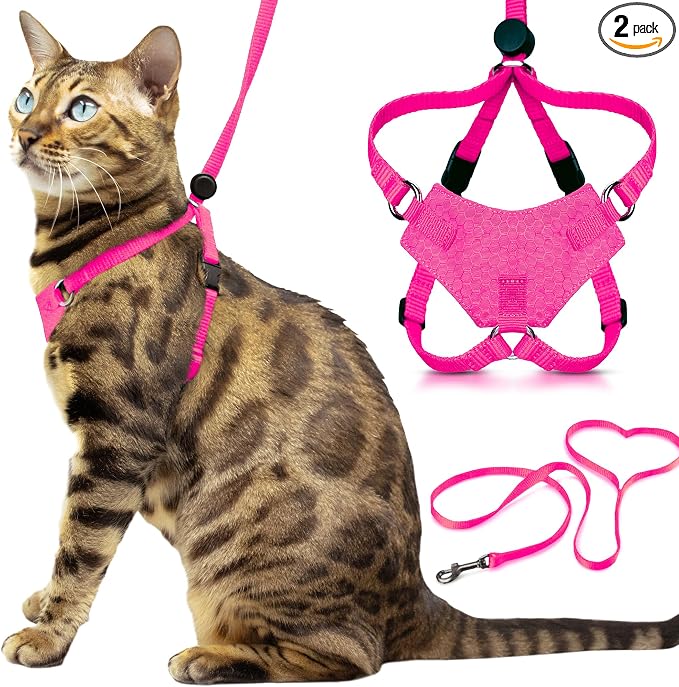 Houdini™ Escape Proof Cat Harness and Leash (Pink, XL) | Adjustable walking vest with 6ft lead, breathable mesh, secure snug fit, lightweight for travel, hikes and daily adventures