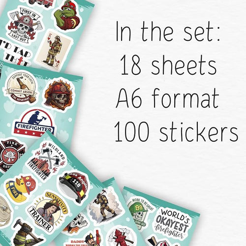 100Pcs Funny Firefighter Stickers for Helmets, Water Bottles, Laptop - Fireman Stickers for Hard Hat - Firefighter Gifts for Men - Fireman Party Supplies & Decorations