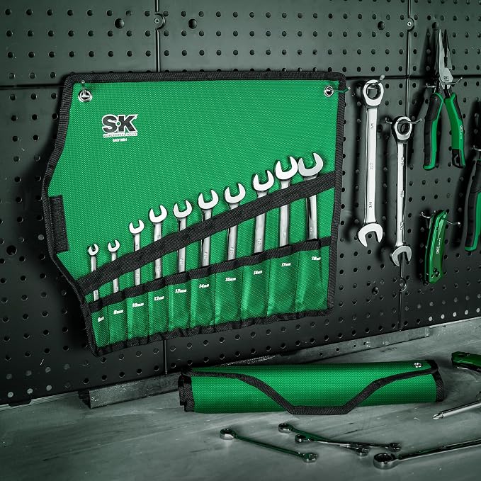 SK Ratchet Wrenches Set, SAE 1/4" to 3/4", Metric 6-18mm, 20-Piece | Ratcheting Wrench Set, Combination Wrench Set, 72-Tooth, Premium CR-V Steel, Chrome Plating Surface, Roll-Up Pouch