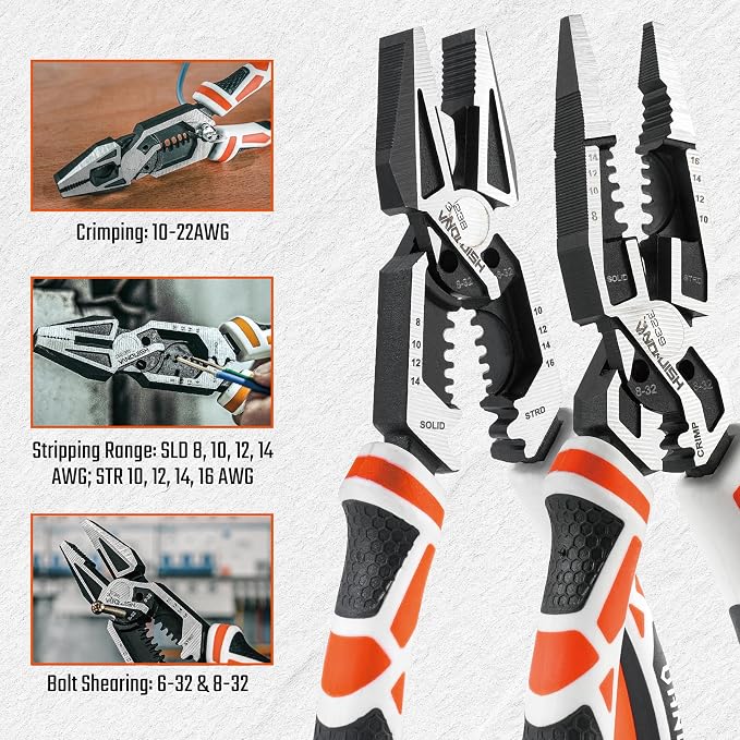 VANQUISH 2 Pcs Pliers Set, 8 Inch Multifunctional Linesman and Long Nose Plier, Wire Cutter/Crimper/Stripper, CRV Steel Heavy Duty Pliers