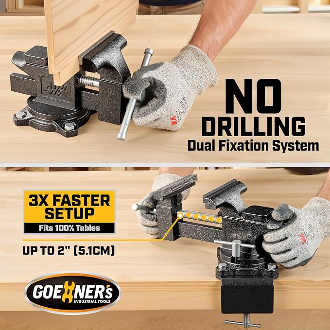 [Upgraded] Bench Vise 4-1/2" Jaw Width with 4.3" Jaw Opening, Table Vice For Workbench, Universal Swivel Vise With Heavy Duty Cast Iron, Easy Adjustment for Woodworking, Workshop DIY Uses