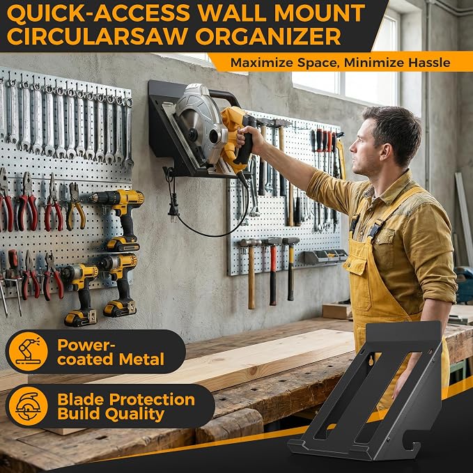 2 PACK Circular Saw Holder, Wall Mount Circular Saws Storage Rack,Heavy-duty Saw Wall Hanger for Garages, Workshops, Job sites,Home，Circular Saws Organizer Fit Most Brands Like Dewalt& Milwaukee