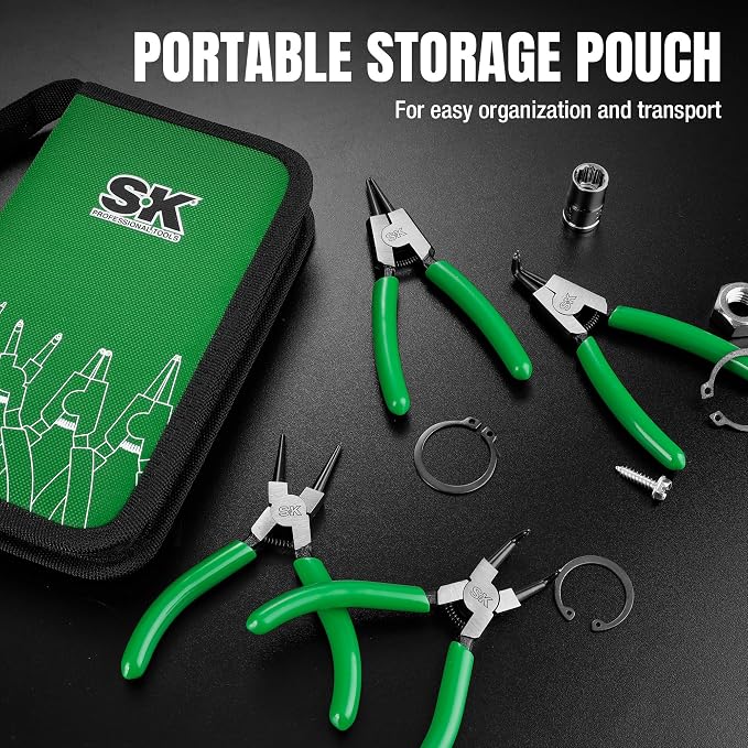SK 4-Piece Snap Ring Pliers Set, 5-Inch Internal/External Circlip Pliers