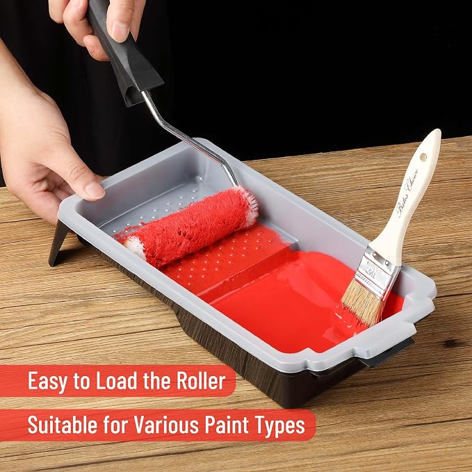 Bates- 4 Inch Paint Tray Set, 41 Pack, 1x 4 Inch Paint Roller Tray, 40x Disposable Plastic Liners, Black and White