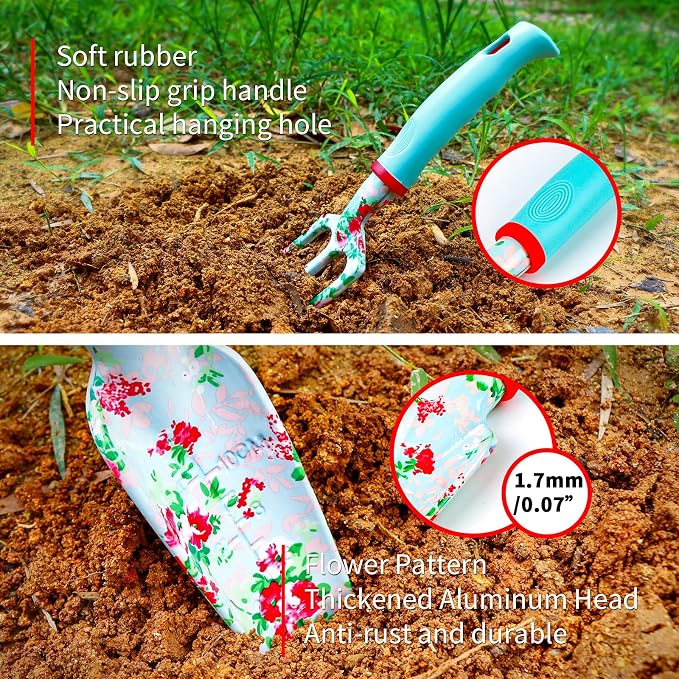 Womens Gardening Gifts Set - Floral Gardening Tools with Tote Bag - Gifts for Mom, Girlfriend or Women - Birthday, Christmas (Blue)