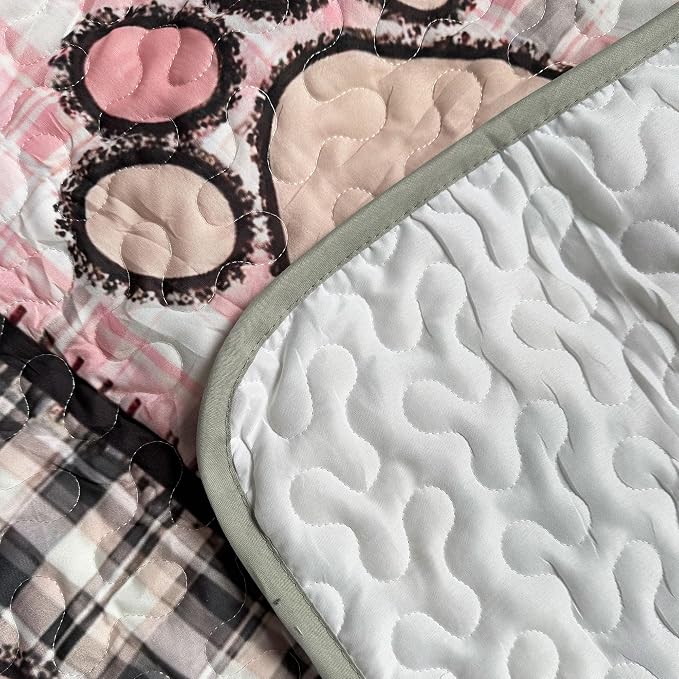 Patchwork Quilt Set King Size, Pink Dog Paw Bedspread, Soft Lightweight Microfiber Bedding Set, Farmhouse Rustic Coverlet, All Season 3 Piece (Pink Dog Paw, King(90"x104"))