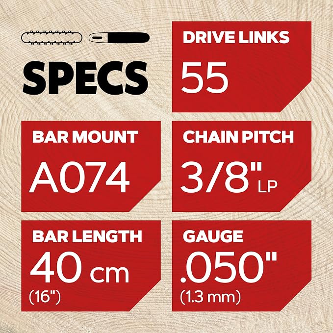 Oregon 16-Inch Replacement Chainsaw Bar and S55 AdvanceCut Chainsaw Chain Combo, 55 Drive Links, Pitch: 3/8", .050" Gauge (105668), fits several Stihl models, Grey
