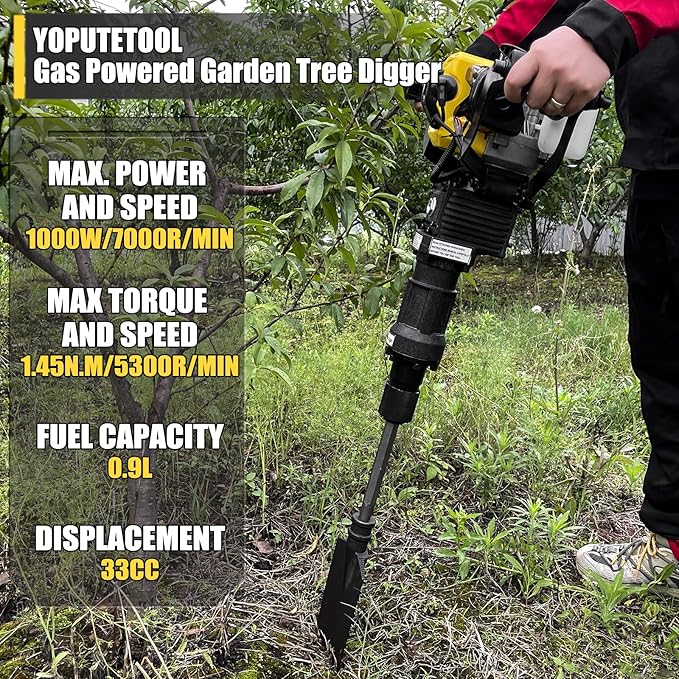 52cc Gas Powered Planting Shovel Digger, 2-Stroke Planting Auger for Tree & Fence High Torque, Portable Earth Drill for Farm, Garden & Landscaping – Shovel & Spade Alternative