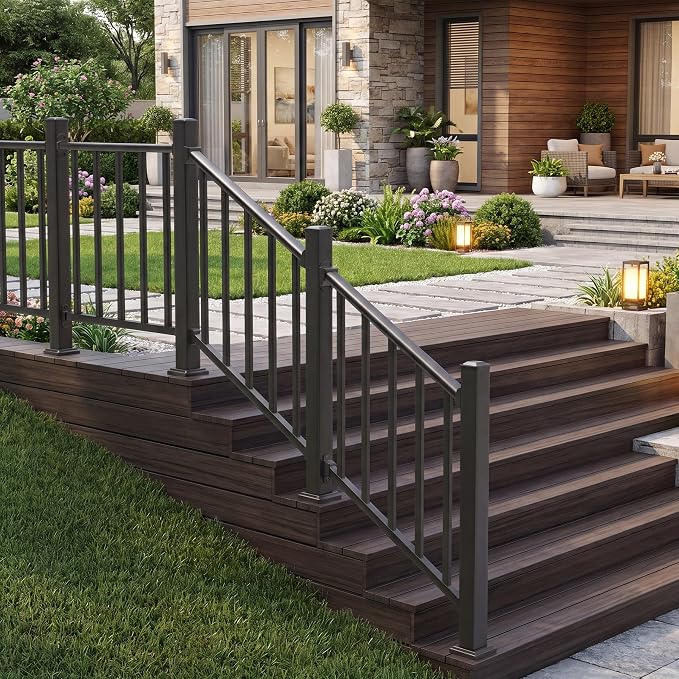 Metty Metal 5Ft W x 36in H Stair Deck Railing Kit, Textured Black AAMA2604 Powder Coat, IBC Certified Guard Rail for Deck Porch Balcony Patio Outdoor