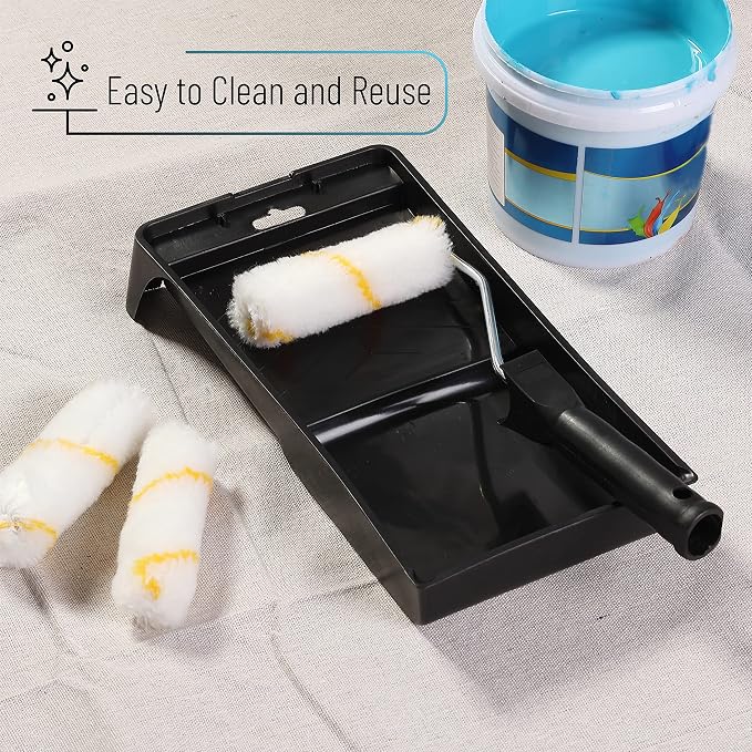Bates- 4-Inch Paint Roller Kit, 10 pcs, Roller Set with Microfiber Sleeves & Frame, Tray, Tray Liner and Trim Brush for Walls, Cabinets, Interior, Exterior, House Painting Supplies