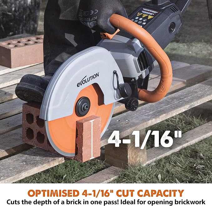 Evolution R255DCT | 10 in. Electric Concrete Saw | Premium Diamond Blade Included | 15A Motor | 4-1/16" Cut Depth | No Gas, No Fumes | Disc Cutter / Power Cutter / Cut-Off Saw | Brick & Masonry