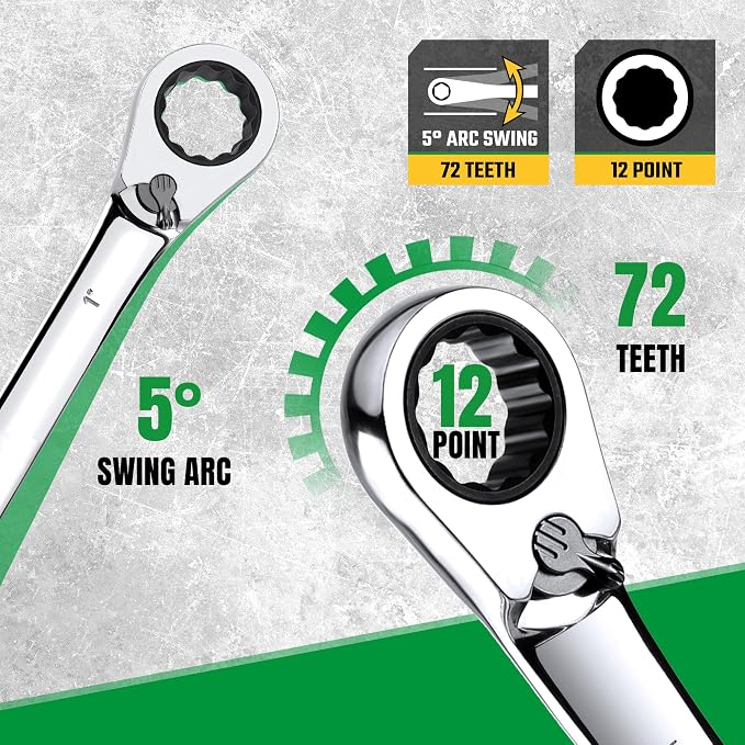 SK Reversible Ratcheting Combination Wrench Set, 13-Piece, SAE 1/4" to 1" | Ratchet Wrenches Set 72-Tooth, Chamfered Head Design, Premium CR-V Steel, with Rack Organizer
