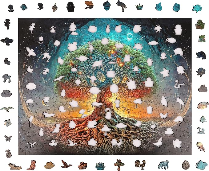 Mys Aurora Wooden Puzzles for Adults Tree of Life 500 Piece Puzzles for Adults, 13.4'' x 19.1'' Luxurious Unique Shape Puzzles Beautiful Package Best Gift for Family Friends