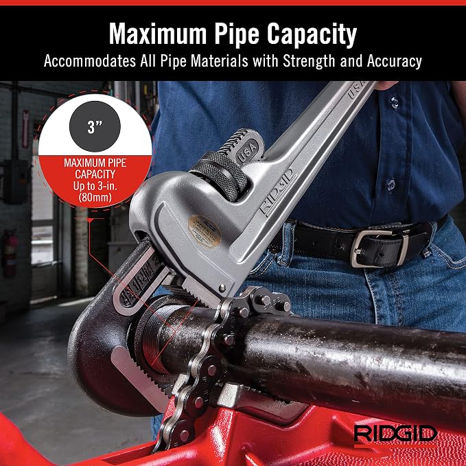 RIDGID 31105 Model 824 Aluminum Straight Pipe Wrench, 24-inch Plumbing Wrench, grey