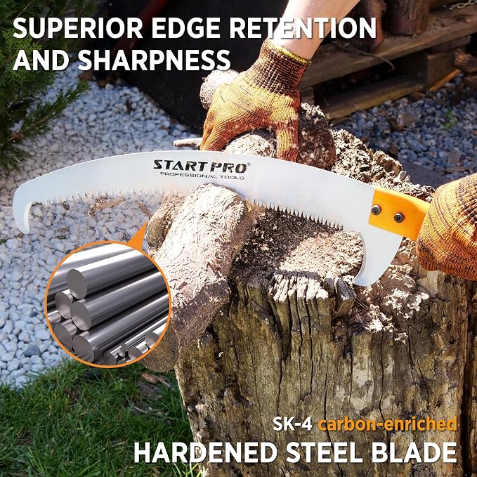 StartPro 23ft Reach Tree Pruning Saw, Telescopic Manual Lightweight Extendable 18ft Pole Saw with Sharp Carbon-Enriched Blade for Efficient Tree Maintenance and High-Reach Branch Cutting.