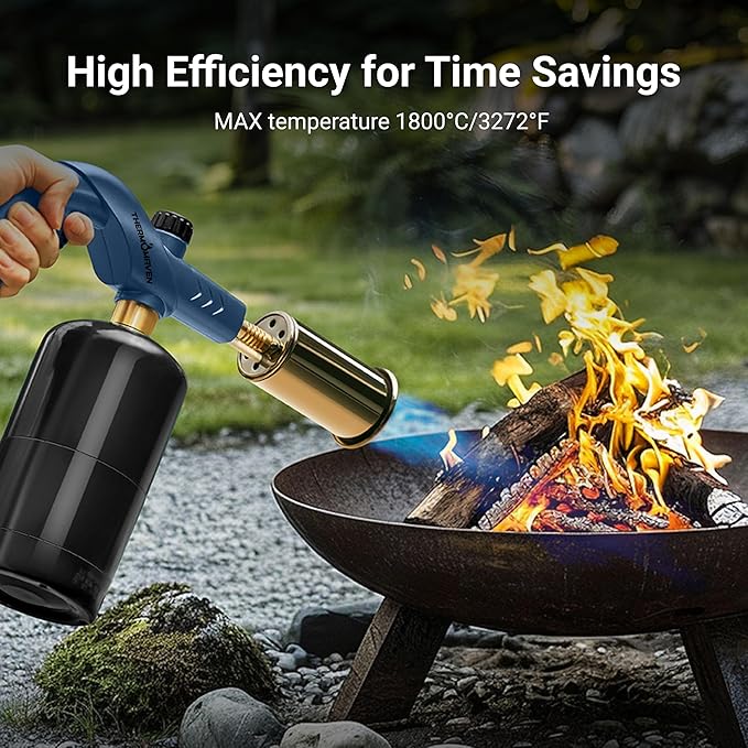 ThermoMaven Powerful Propane Torch, Kitchen Culinary Cooking Torch Lighter, Adjustable Blow Torch for Sous Vide Searing Steak, BBQ, Campfire Charcoal Starter, Gas Welding Kit, Blue (Tank Not Included)