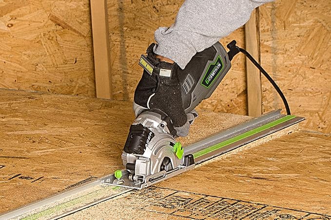 Genesis GPCS535CK 5.8 Amp 3 1/2” Control Grip Plunge Compact Circular Saw Kit with Laser, Miter Base, 3 Assorted Blades, Vacuum Adapter Hose, Rip Guide and Carrying Bag