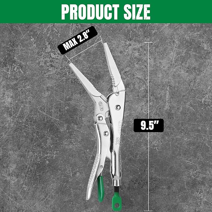 SK 9.5" Long Nose Locking Pliers, Premium CR-V Construction, Ergonomic Anti-slip Handle, Ideal for Welding or Assembly