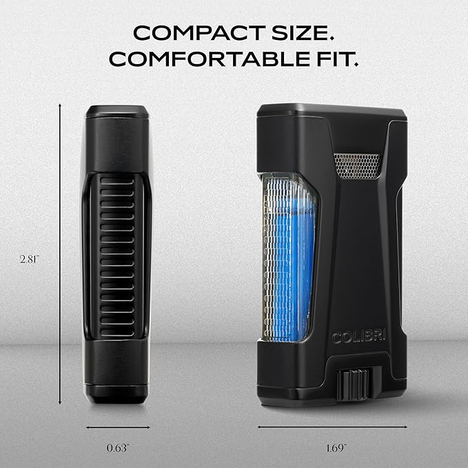 Colibri Rebel Double Jet Flame Torch Lighter, Windproof & Refillable, Cigar Enthusiast's Choice with Blue Fuel Window and Adjustable Flame (Matte Black + Black)