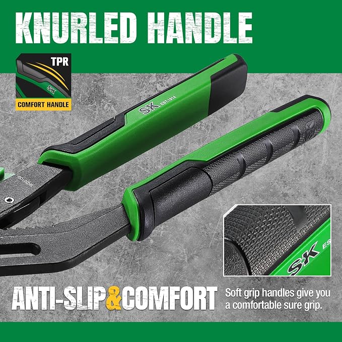 SK 8'' Quick Adjust Water Pump Pliers, SureGrip V-Jaw Groove Joint Pliers | Premium CR-V Steel, Ergonomic Anti-slip Handle for Comfortable Grip