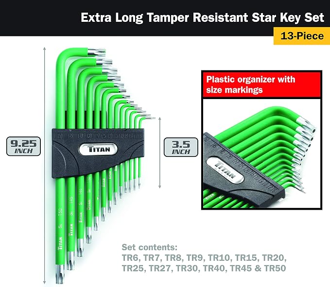 Titan 12715 Extra-Long Arm Tamper Resistant Star Key Set