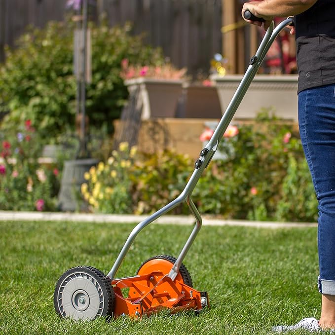 American Lawn Mower Company 1204-14 14-Inch 4-Blade Push Reel Lawn Mower, Red