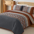 WONGS BEDDING 3 Pieces Quilt Set King Size, Burnt Orange Quilt Bedspread Lightweight Bohemian Coverlet Set with 2 Pillowcase, Soft Geometry Printed Bedding Set King for All Season 104"×90"