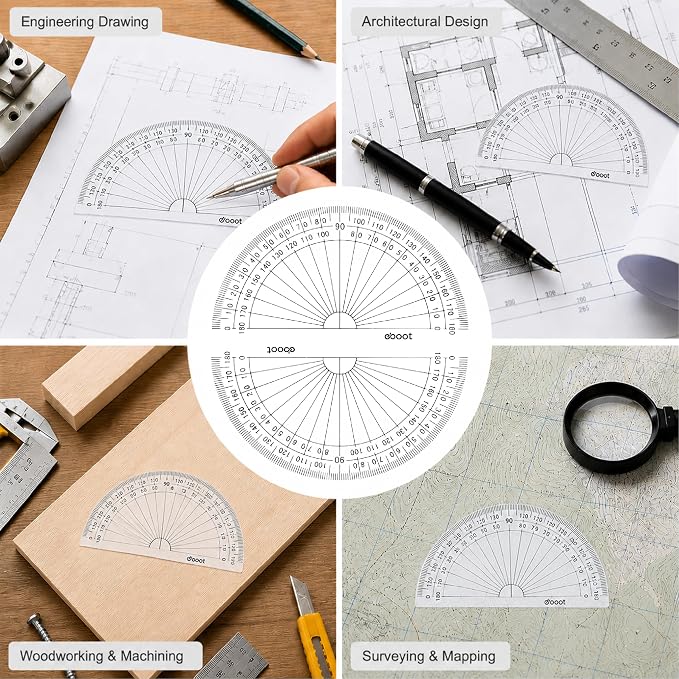 EBOOT 10 Pack Plastic Protractor, 180 Degrees Protractor for Angle Measurement Student Math, 4 Inches, Clear