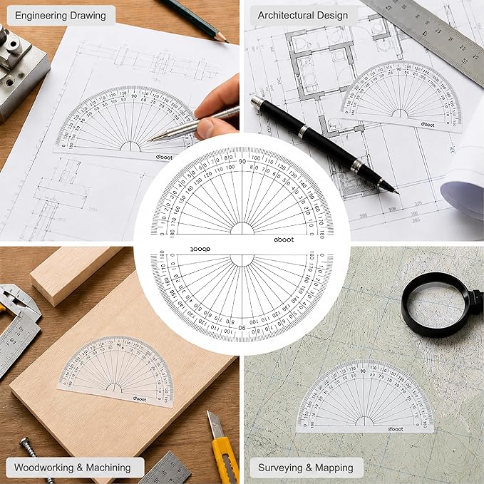 EBOOT 40 Pack Plastic Protractor, 180 Degrees Protractor for Angle Measurement Student Math, 4 Inches, Clear