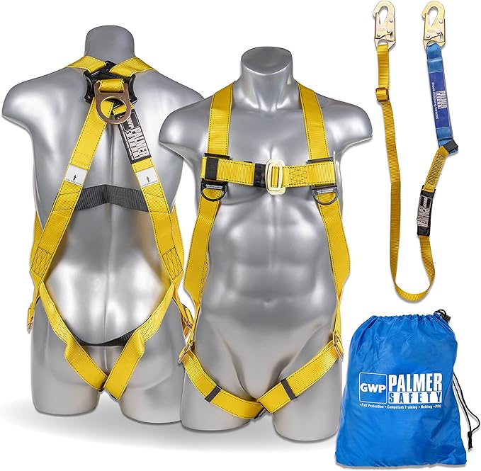 Safety Harness w/Detachable 6 ft Lanyard I Single Leg Lanyard w/Internal Shock Absorbing & Snap Hook