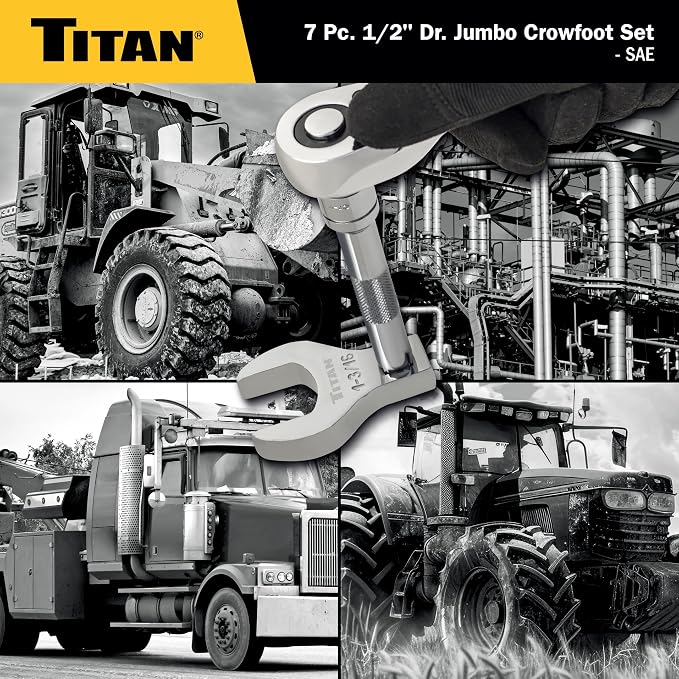 Titan 17671 7-Piece 1/2-Inch Drive SAE Jumbo Crowfoot Wrench Set