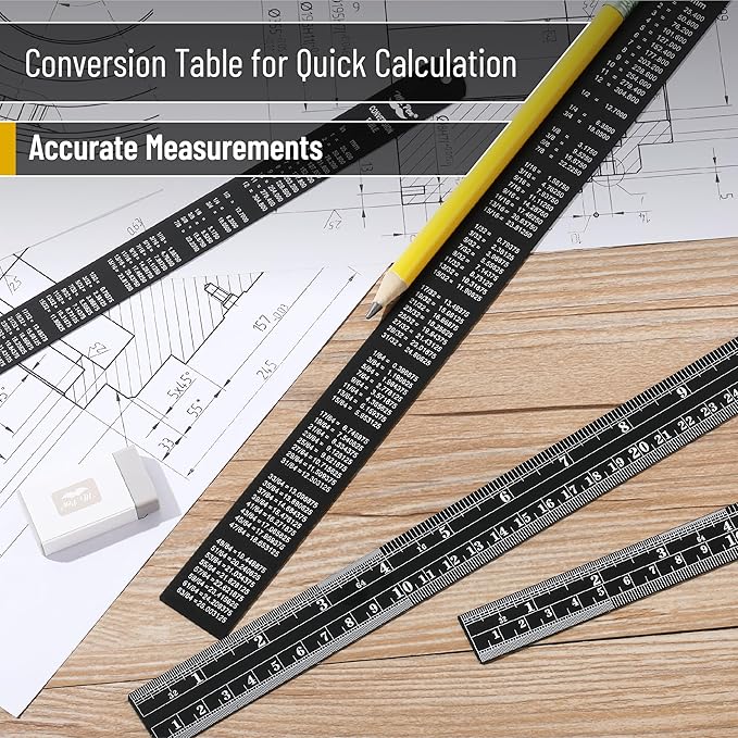 Mr. Pen- Metal Straight Edge Ruler, 4 pcs, 6", 8", 12", 14", Black, Stainless Steel Ruler Set, Imperial & Metric Measurements for Drawing, Home, Office, Engineering
