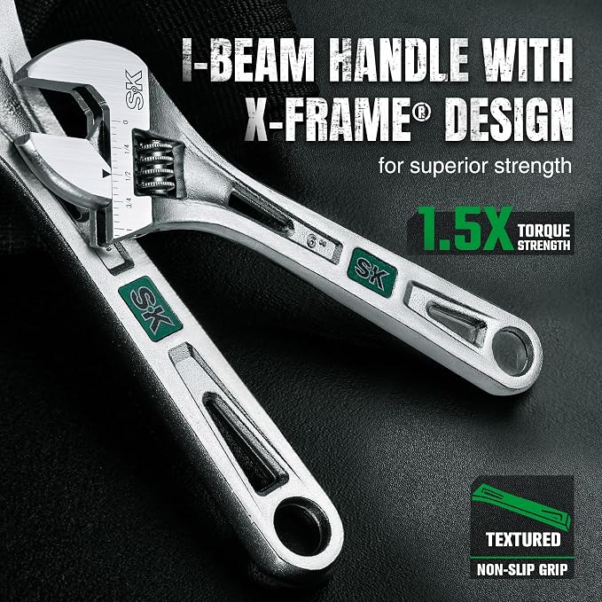 SK 6-Inch Adjustable Wrench, 15/16" Jaw Capacity, SAE&Metric Scales | X-Frame Handle, Precision Jaw, Heat Treated CR-V Steel, Chrome-Plated Rust Resistant Finish
