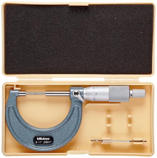 Mitutoyo 111-166, Outside Spline Micrometer for Measuring Diameters and Dimensions in Hard-to-Reach Areas, Ratchet Stop, 0-1" Measuring Range, 0.0001" Graduation, +/-0.00015" Accuracy, 10mm Tip