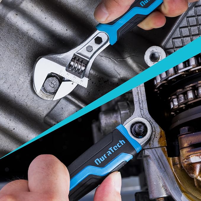 DURATECH 6 Inch Adjustable Wrench, 3-in-1 Spanner | Box End, Hex Function, CR-V Steel, Metric & SAE Scales, Chrome-plated, Bi-material Soft Grip