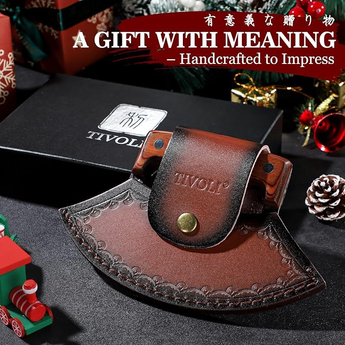 TIVOLI Hand-Forged Ulu Knife – Full Tang High Carbon Steel, Japanese-Inspired with Sheath & Gift Box, Mezzaluna Rocker Knife & Pizza Cutter for Kitchen, Camping&BBQ - Gifts for Men and Women