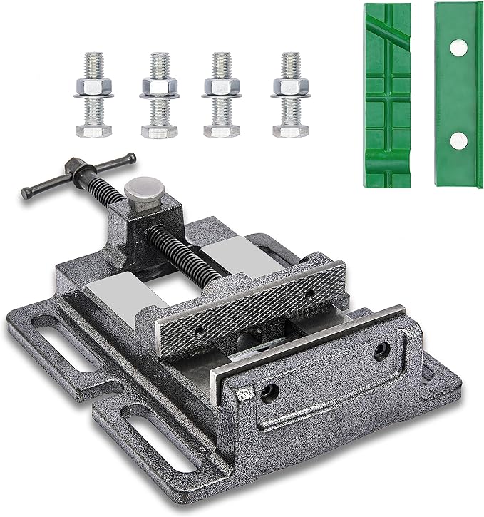 Drill Press Vise,4" Heavy Duty Bench Vise, Bench Clamp Vise，Drill Press Vice with Multi-Groove Vice Jaw Pads and Quick Adjustment Button