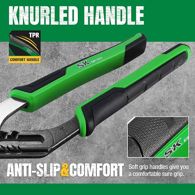 SK 3-Piece Groove Joint Pliers Set, Adjustable Water Pump Pliers, 8-inch, 10-inch, 12-inch, Premium CR-V Steel Construction, Serrated Jaw with Comfortable Grips, Organized in Rolling Pouch