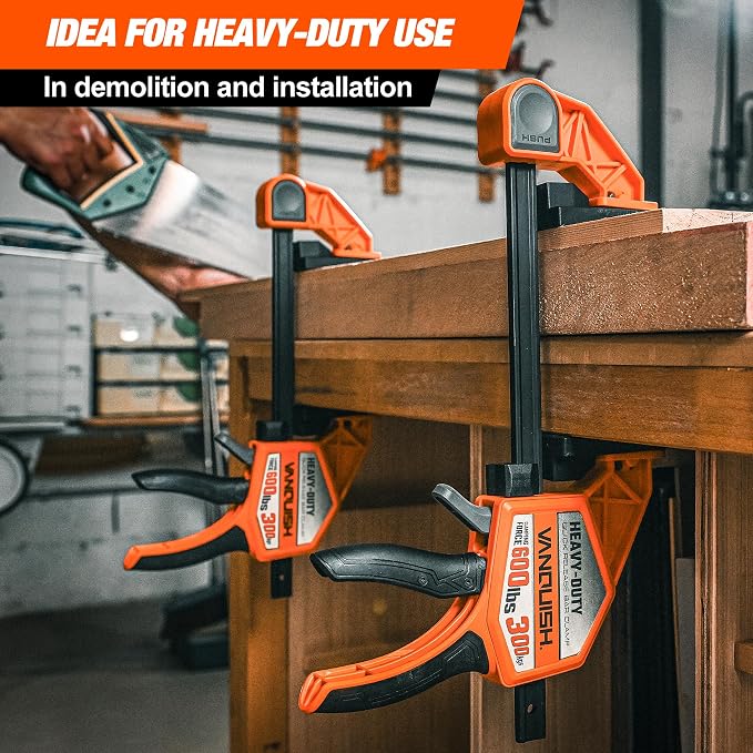 VANQUISH 24" One Hand Clamp/Spreader, 600Lbs Clamping Force, 3.4in. Throat Depth Heavy Duty Quick Release Bar Clamps, Tools & Equipment for Woodworking, Carpentry, Home Improvement, DIY