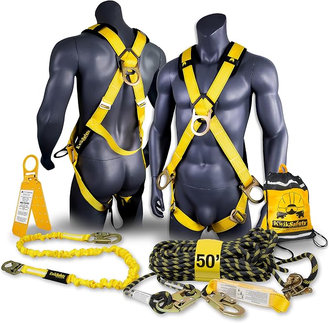KwikSafety - Charlotte, NC - MONSOON Safety Harness [4 HEAVY DUTY D-RINGS] ANSI OSHA Safety Harness Fall Protection Kit