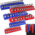 Magnetic Socket Organizer Set, 6PCS Socket Holder, 1/4", 3/8", 1/2" Sockets Holds 143 Pieces Magnetic Sockets Trays (Blue&red, 6 Pcs)