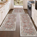 Color&Geometry Vintage Kitchen Rugs Sets of 3, Machine Washable 4mm Ultra Thin Stain Resistant Kitchen Floor Mats, Non Slip TPE Backing Runner for Sink,Hallway,Laundry,Entryway (2x3+2x5+2x7)