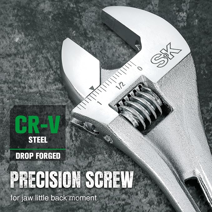 SK 3-Piece Adjustable Wrench Set, 6", 8", 10", SAE & Metric Scales | X-Frame Handle, Precision Jaw, Heat Treated CR-V Steel, Chrome-Plated Rust Resistant Finish