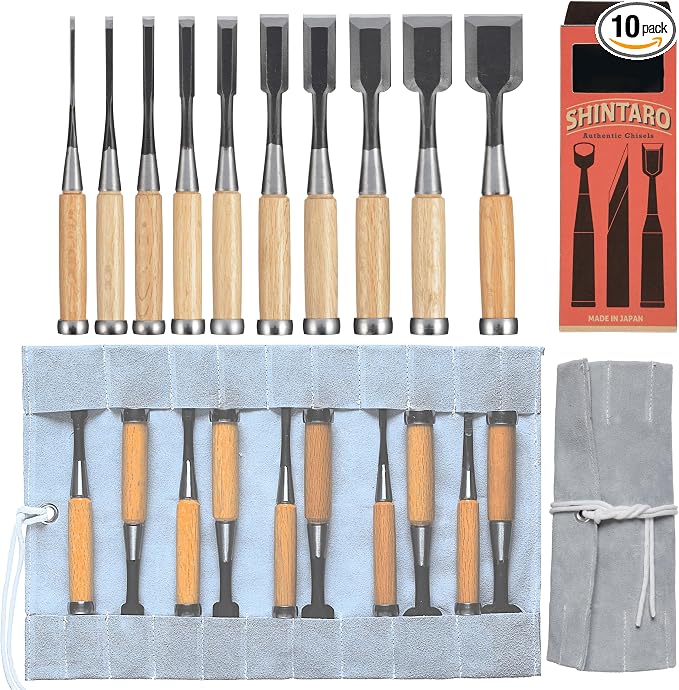 Authentic Japanese Chisel Set of 10 Pieces(3mm,6mm,9mm,12mm,15mm,21mm,24mm,30mm,36mm,42mm),with Leather Rollup Case (3,6,9,12,15,21,24,30,36,42mm)