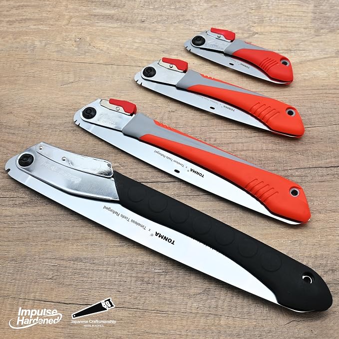 TONMA Folding Hand Saw [Made in Korea] 8" (210mm) Medium Teeth Small Pruning Hand Saw for Wood Cutting, Camping, Garden Woodworking, Japanese Craft Plating Impulse Hardened Stainless Blade