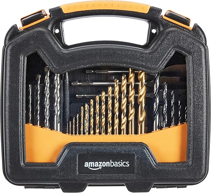 Amazon Basics Drill & Driver Multi Bit Set, Alloy Steel Drill Bits for Metal, Wood, Plastic, Masonry, with Storage Case, 100-Piece