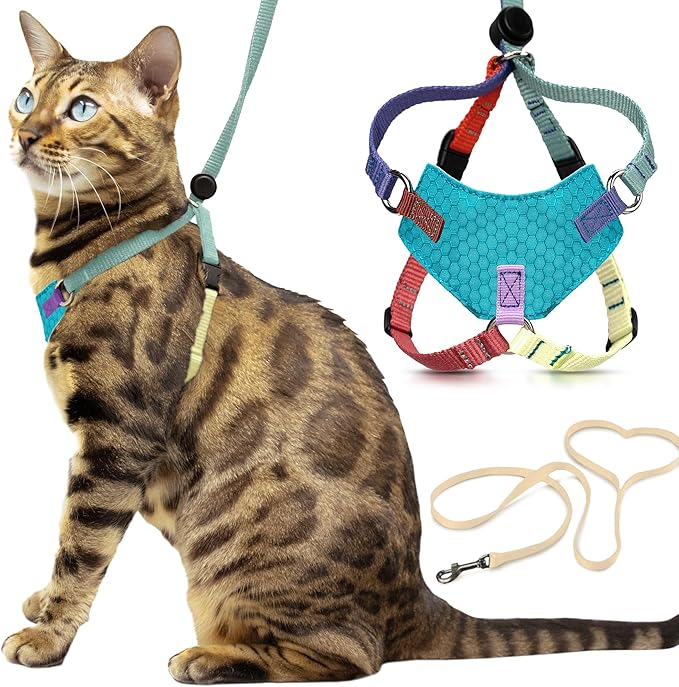 Houdini™ Escape Proof Cat Harness and Leash (Multicolor, M/L) | Adjustable walking vest with 6ft lead, premium padded finish, snug secure fit, lightweight for travel and outdoor adventures