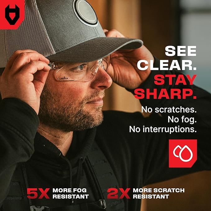 NoCry Clear Safety Glasses for Men and Women with Anti-Fog and Scratch Resistant Wrap Around Lenses, Adjustable Temples and Nose Pads — ANSI Z87 Certified Protective Eyewear with 100% UV Shielding