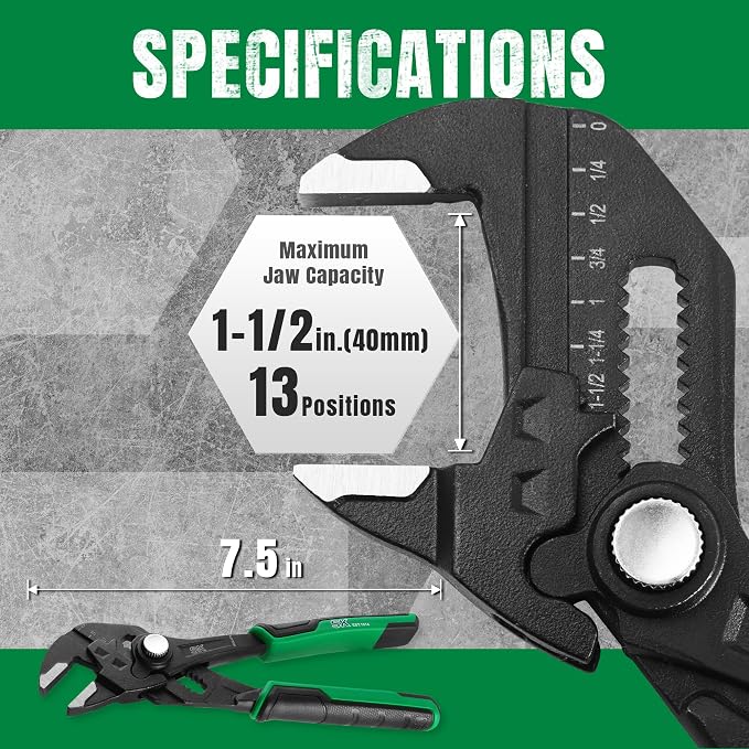 SK 7.5" Pliers Wrench, Smooth Parallel Jaw Water Pump Pliers, CR-V Steel | Groove Joint Pliers, Adajustable 13 Positions Up to 1-1/2" Jaw Capacity, Ergonomic Anti-slip Handle for Comfortable Grip
